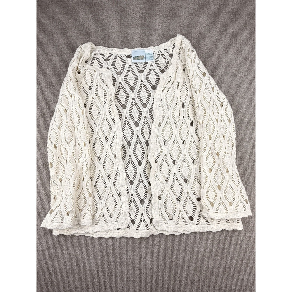 Cardigan Collections Etc Crochet‎ Lace Open Boho Women Medium Ivory